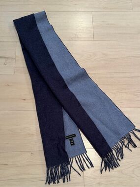 Saks Fifth Avenue Wool/Cashmere Navy and Light Blue Fringe Scarf